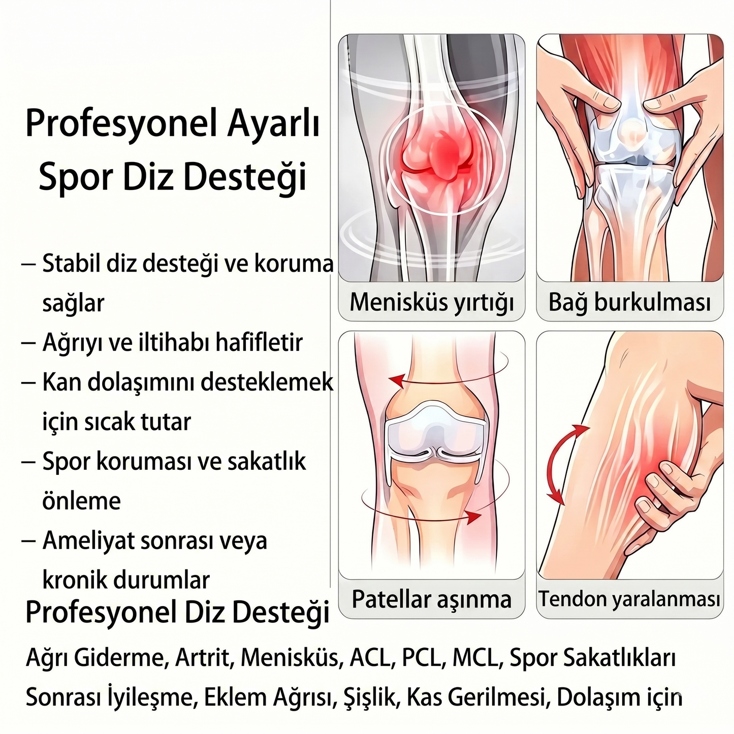 Menisküs ve Çapraz Bağ Koruyucu Ayarlı Akıllı Nefes Alabilen Relax Dizlik